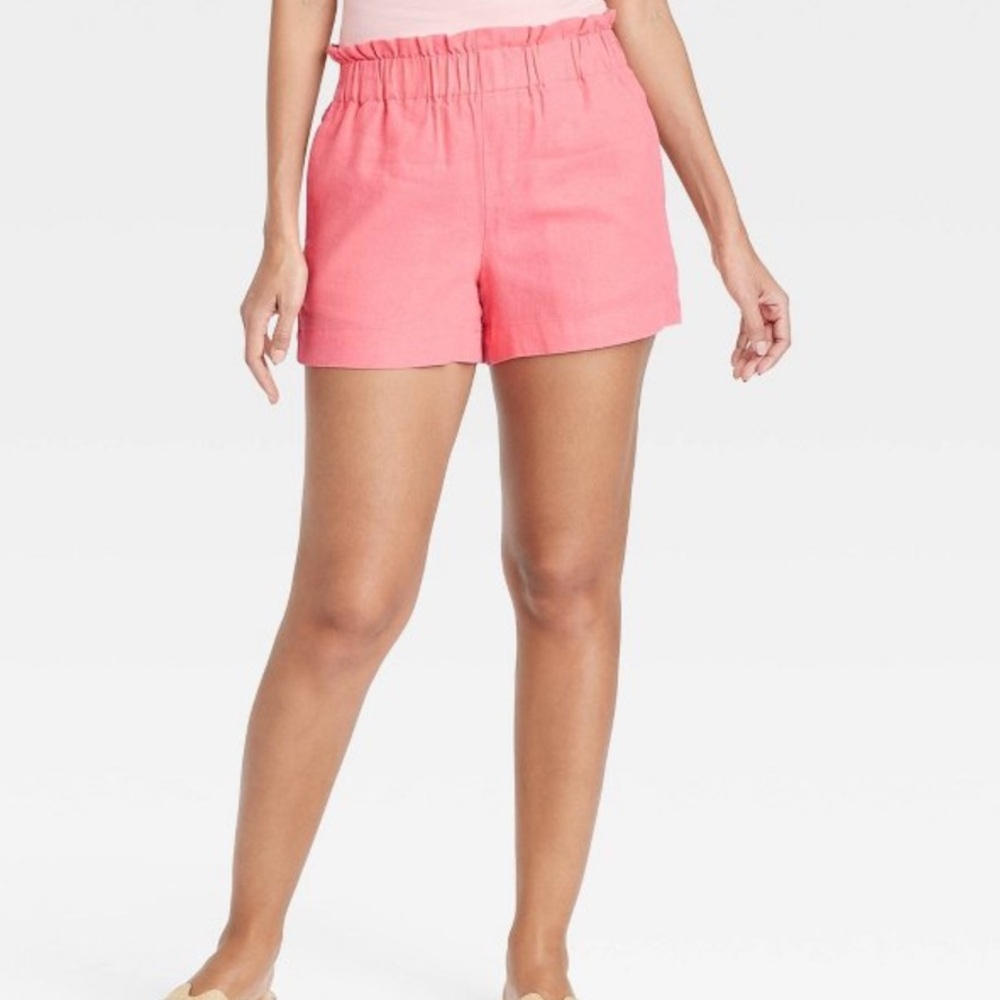 Women's High-Rise Linen Pull-On Shorts - A New Day - Large - pink - NWT!
